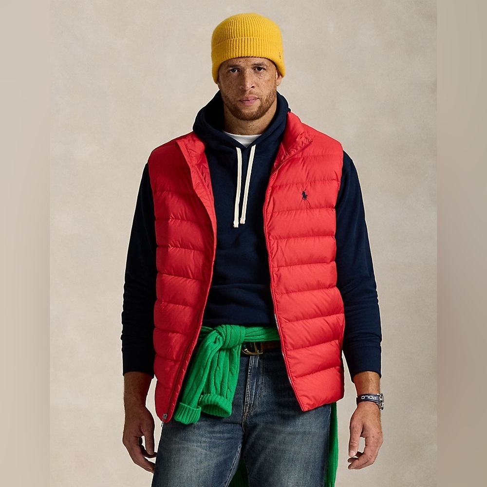 Ralph Lauren Men's Red Quilted Vest The Colden Packable Down Vest